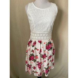 Rue 21 Creamy White Lace Top Floral lace & Colorful Floral Bottom Sleeveless Sun